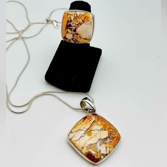 NEW BRECCIATE Mookalite stone necklace set in 925 silver - Picture 6 of 7
